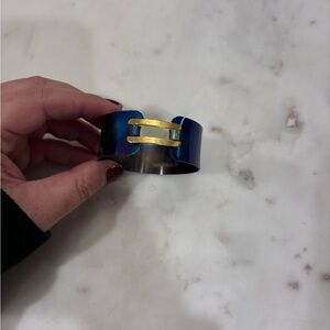 Blue and Gold Cuff Bangle Bracelet